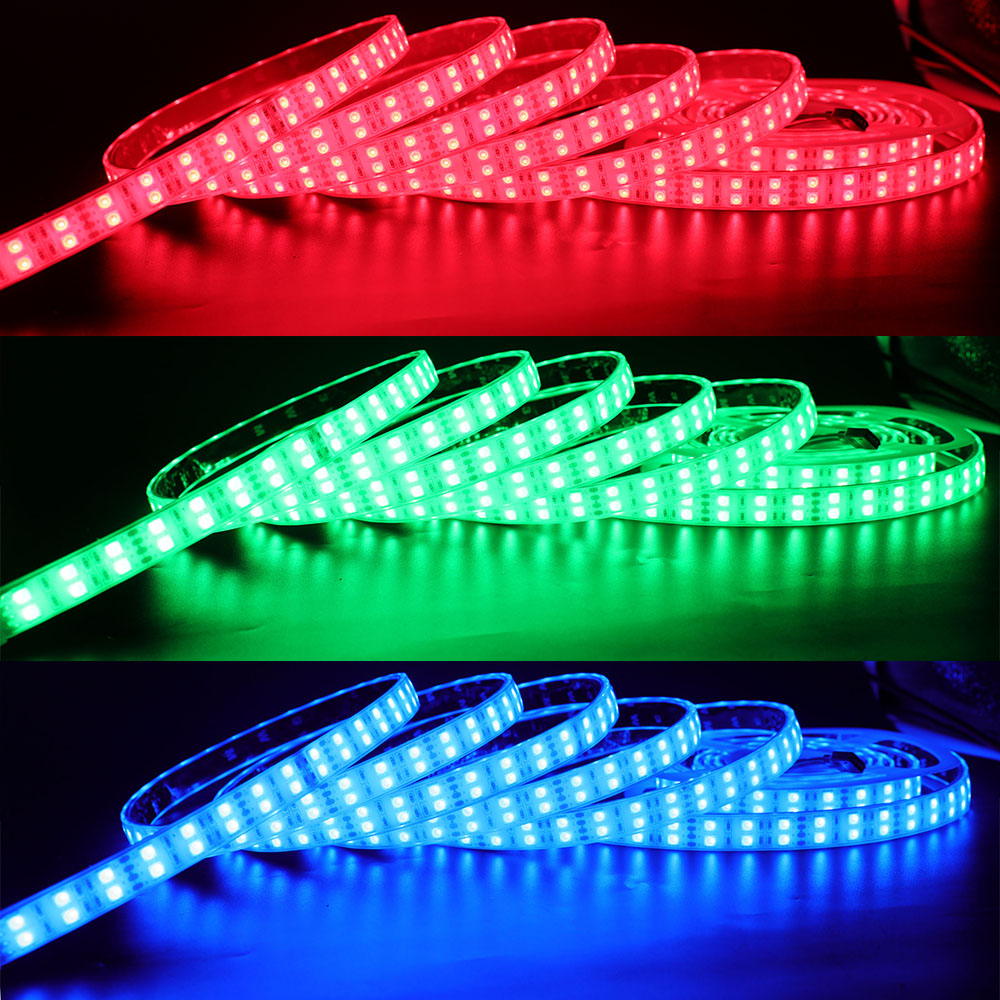 Dual Row RGB Waterproof LED Strip Lights - 24V/12V IP67 IP68 Outdoor - 120LEDs/m High Density